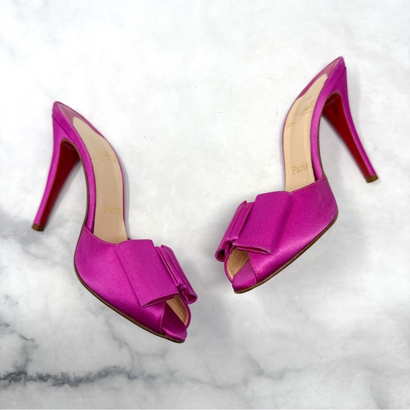 Christian Louboutin Vintage Joli-Noeud Silk Bow Slip On Mule Sandal Heel Pink 37 - Picture 5 of 16